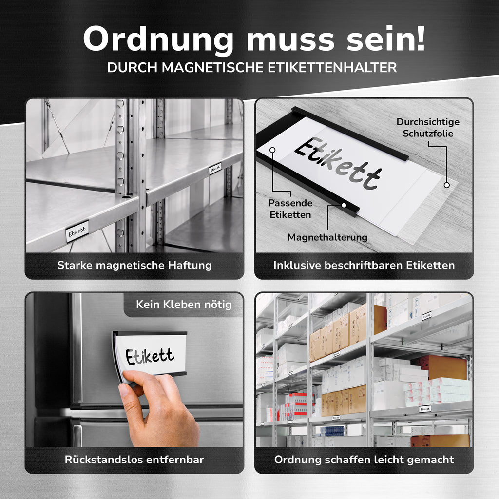Magnetische Etikettenhalter zum Einschieben von Papieretiketten Magnetische Etikettenhalter zum Einschieben von Papieretiketten