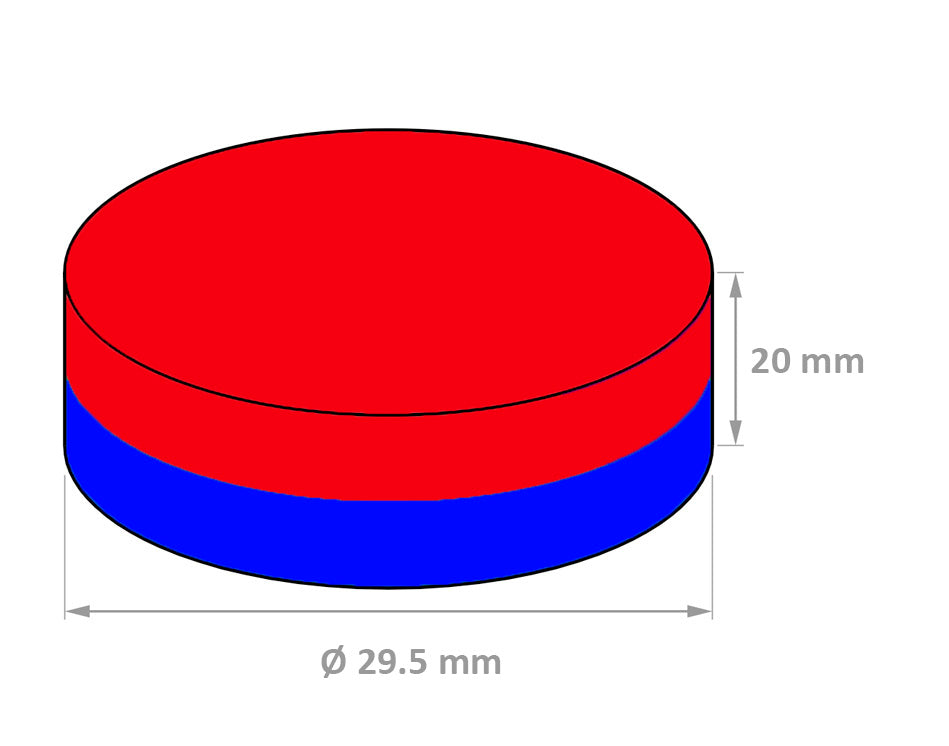 Scheibenmagnet Ø 29,5 x 20mm Neodym N48, Nickel - hält 44 kg