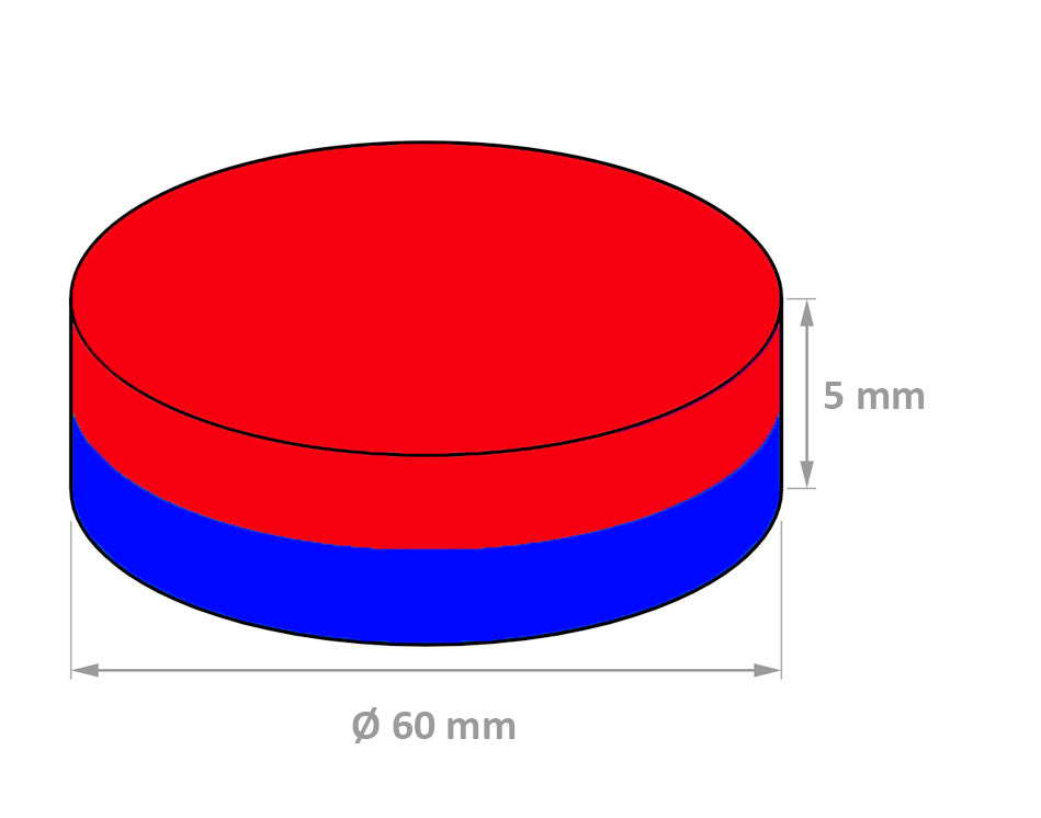 Scheibenmagnet Ø 60 x 5mm Neodym N35, Nickel - hält 11 kg