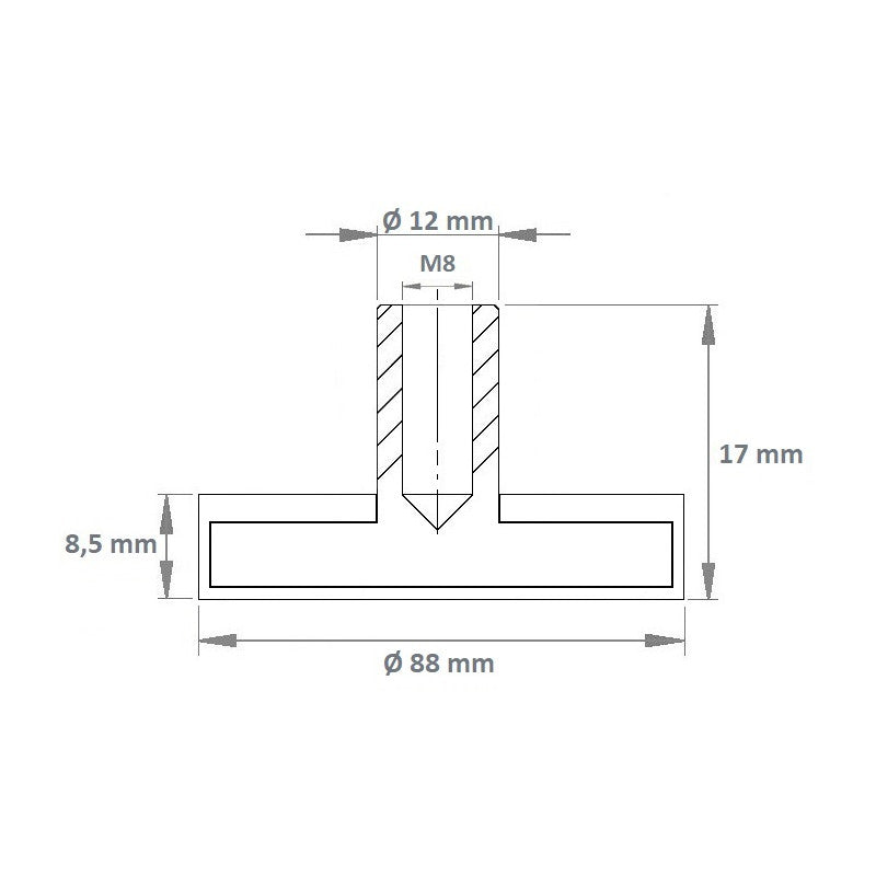 Magnetsystem Ø 88 mm gummiert mit Buchse M8 - hält 55 kg
