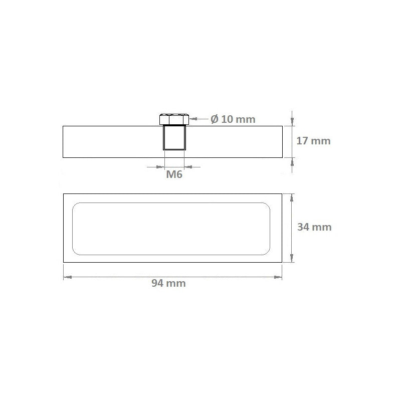 Magnetsystem 94 x 34 x 17mm Neodym, M6 Gewinde, aus Polyurethan