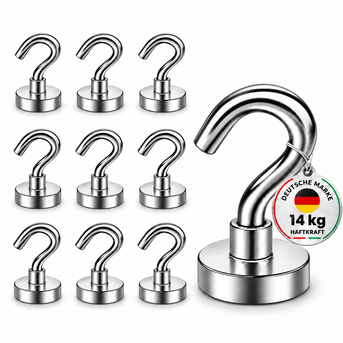 Hakenmagnet Ø 20mm, Neodym N35, verzinkt - 10 Stück