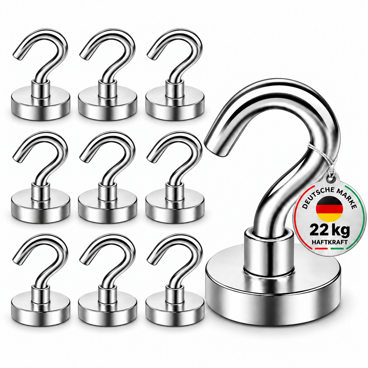 Hakenmagnet Ø 25mm, Neodym N35, verzinkt - 10 Stück