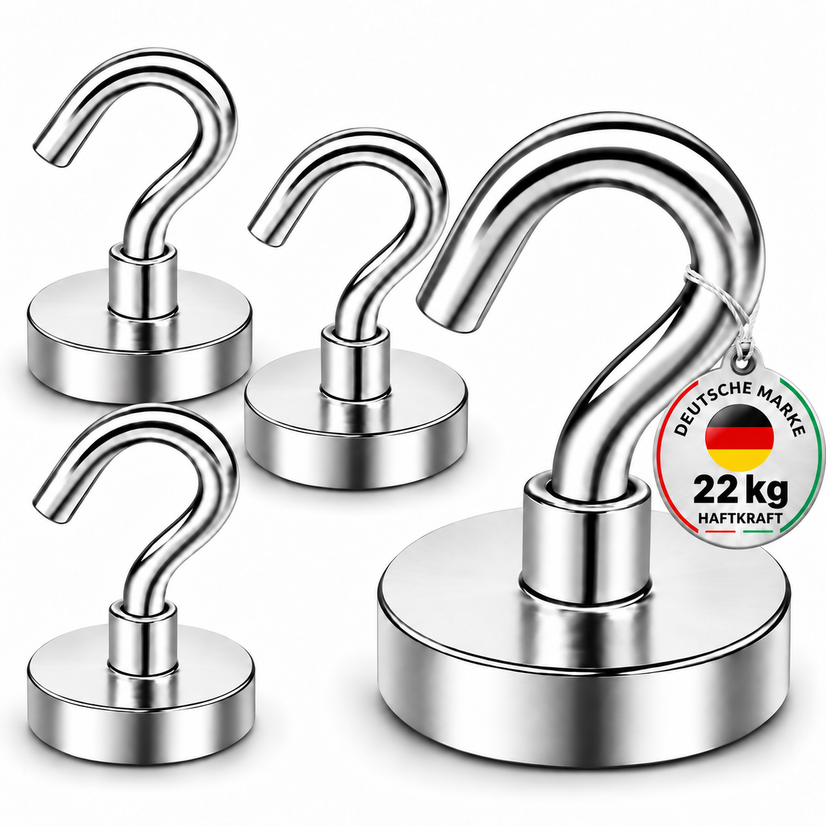 Hakenmagnet Ø 25mm, Neodym N35, verzinkt - 4 Stück