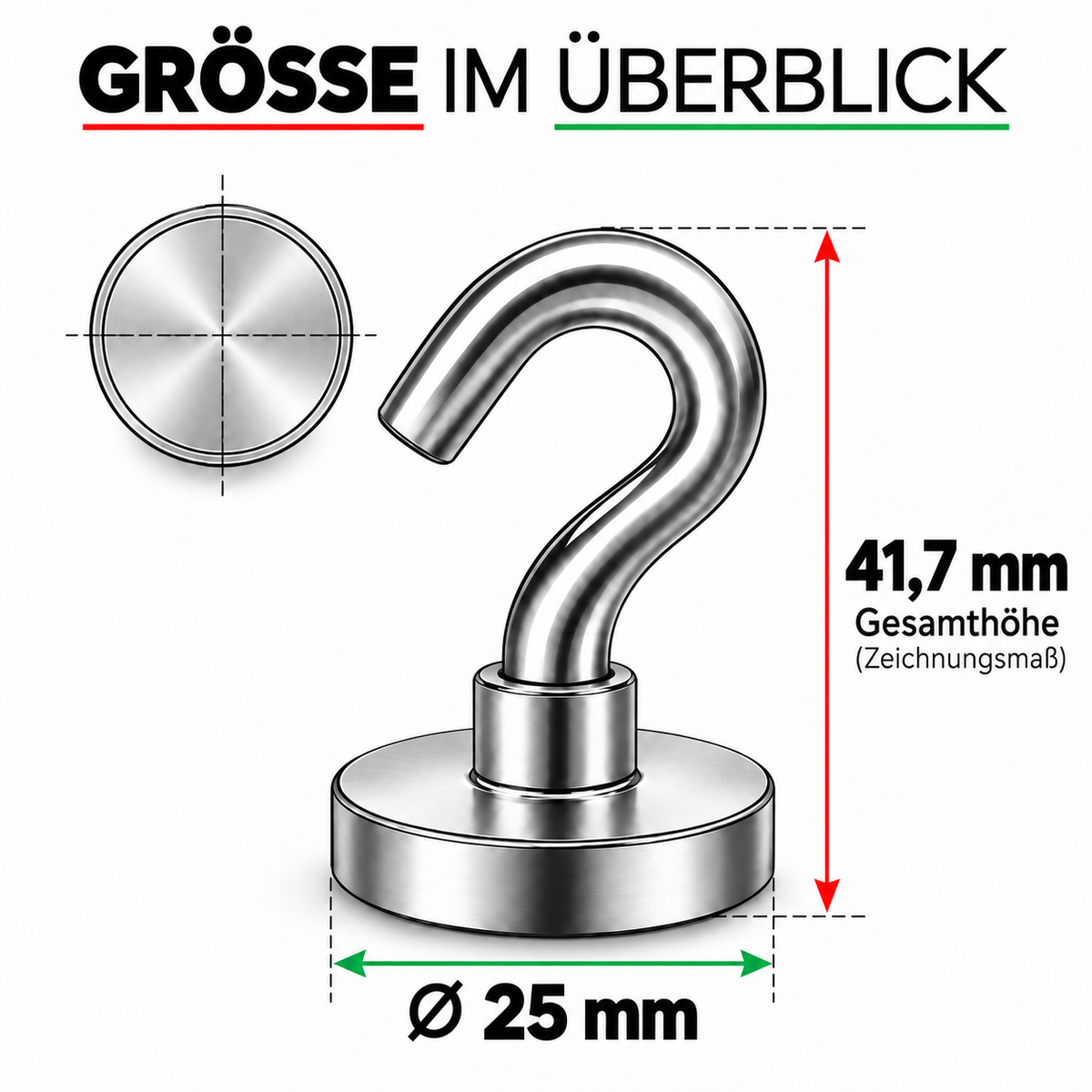 Hakenmagnet Ø 25mm, Neodym N35, verzinkt - 10 Stück
